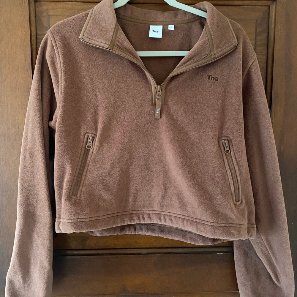 Aritzia TNA cropped quarter zip teddy brown
